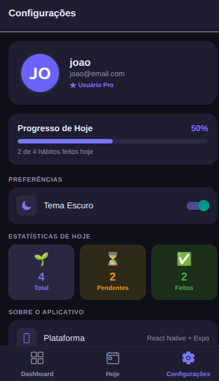 AppRotina — tela de configurações