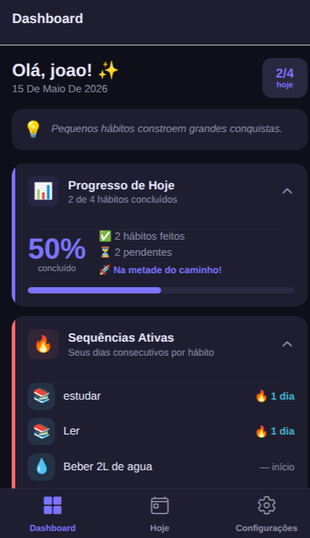 AppRotina — tela de dashboard
