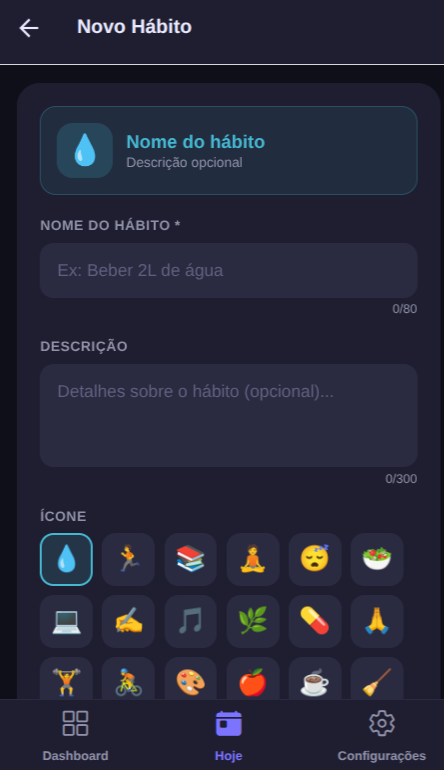 AppRotina — tela de novo hábito