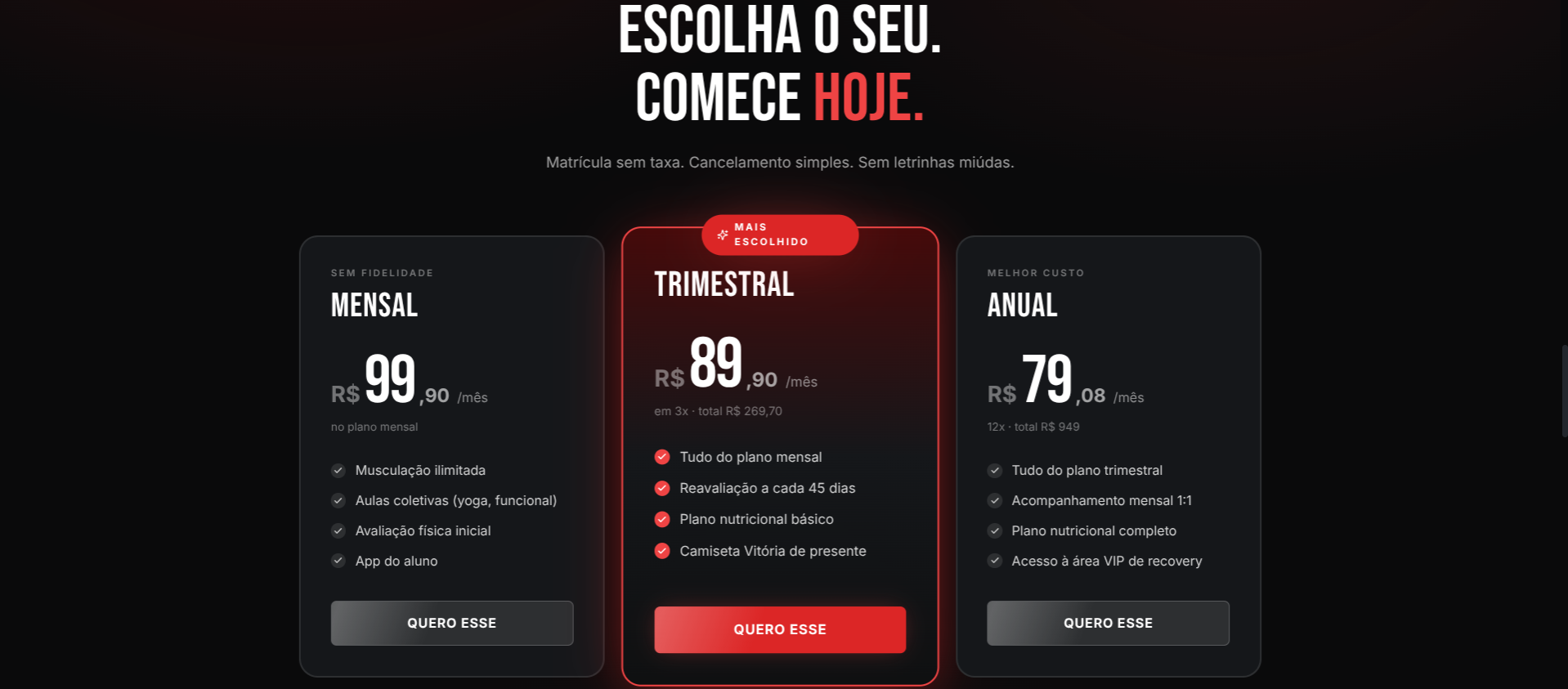 Vitória Fitness — planos